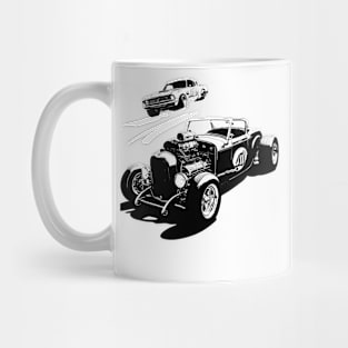 Hot Rod 60s Race Car in black and white Mug